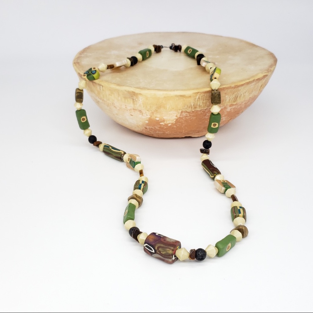 Boho 💥 Handmade beads on a handmade bead Necklace - Picture 1 of 8